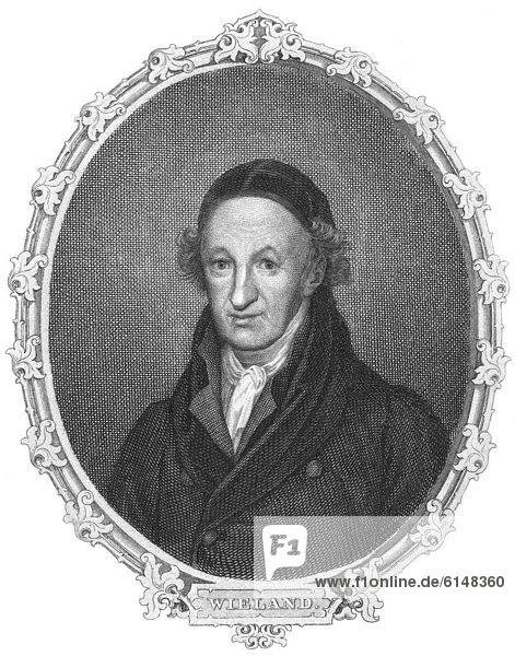 Historic steel engraving from the 19th century  portrait of Christoph Martin Wieland  1733 - 1813  a German poet  translator and editor of the Age of Enlightenment