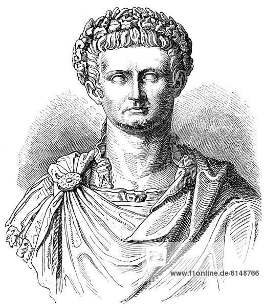 Historische Zeichnung aus dem 19. Jahrhundert  Portrait von Tiberius Iulius Caesar Augustus oder Tiberius Claudius Nero  42 v. Chr. - 37 n. Chr.  der zweite Kaiser des Römischen Reiches