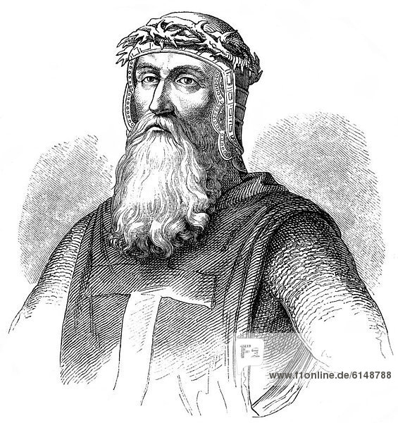 Historical drawing from the 19th Century  portrait of Godfrey of Bouillon  circa 1060-1100  military commander during the First Crusade and first ruler of the Kingdom of Jerusalem