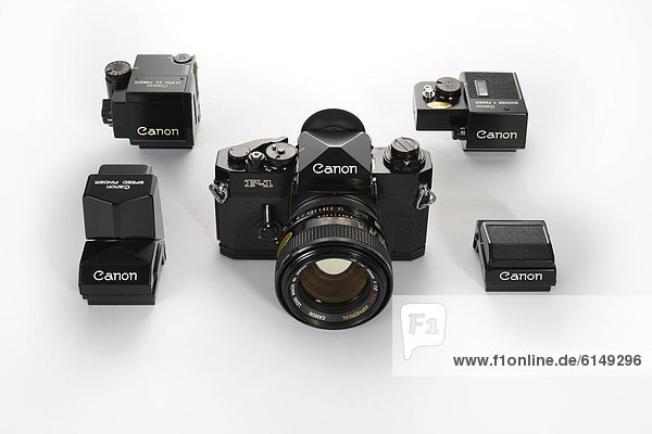 Canon F-1 system  film or analogue SLR camera  1972  camera system  interchangeable viewfinder