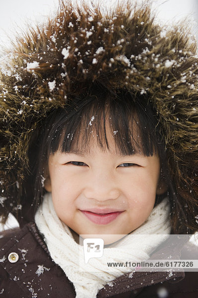 Chinese girl with snow-covered fur hood