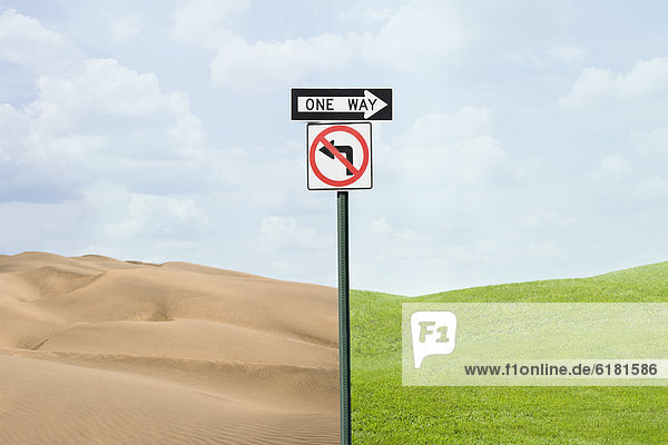 zeigen  grün  Fernverkehrsstraße  Zeichen  Wüste  Gras