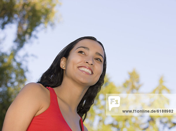 Close up of Hispanic woman smiling