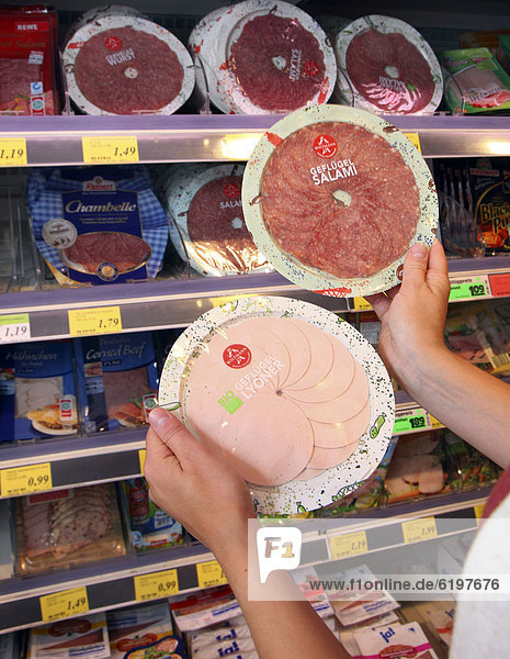 Packaged cold cuts  sliced  food hall  supermarket  Germany  Europe