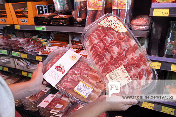 Packaged cold cuts  Italian specialties  sliced  food hall  supermarket  Germany  Europe