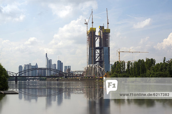 New construction of the European Central Bank  ECB  skyline in the back  Frankfurt am Main  Hesse  Germany  Europe  PublicGround