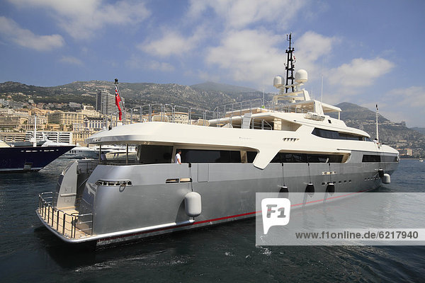 Motor yacht Vicky leaving the Port Hercule in Monaco  shipyard Baglietto  length 58  40 meters  built in 2008  Principality of Monaco  Cote d'Azur  Mediterranean  Europe
