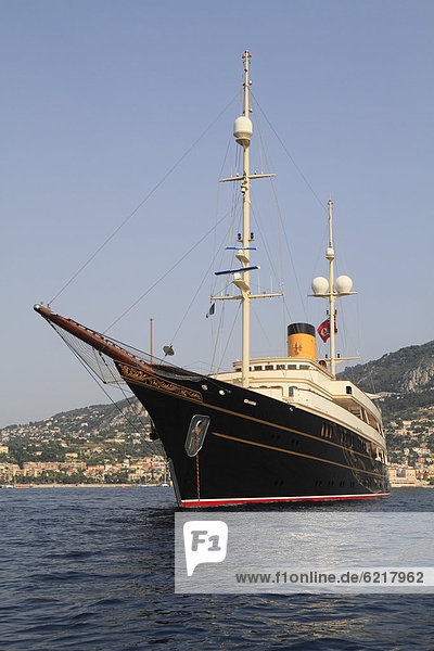 Nero  a cruiser built by Corsair Yachts  length: 90.10 meters  built in 2007  Cap Ferrat  French Riviera  France  Mediterranean Sea  Europe