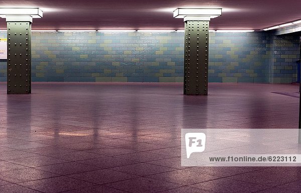 West-Berlin  Germany. Subway / Underground station hallway  style seventies.