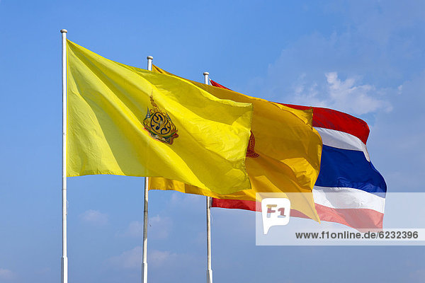 State flag and the royal standard Bangkok capital of Thailand Southeast Asia Asia