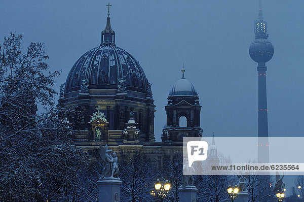 Berlin Cathedral and television tower at dusk  Germany