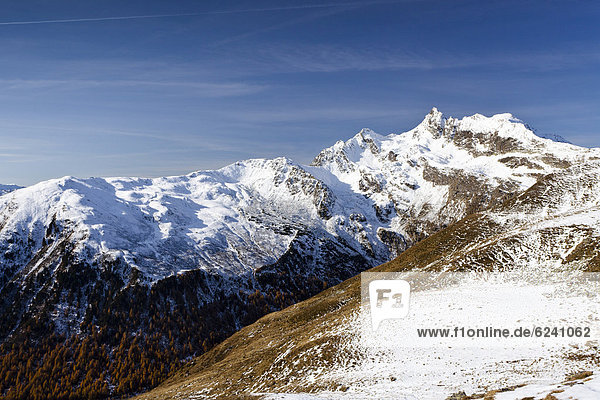 Aussicht beim Aufstieg zum Penser Weißhorn oberhalb vom Penser Joch  hinten der Gipfel des Penser Weißhorns  Sarntal  Südtirol  Italien  Europa