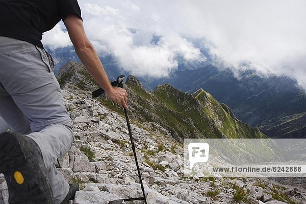 Hiker in the Apuan Alps  Tuscany  Italy  Europe