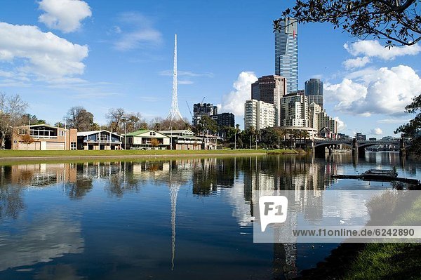 Boathouses and the Southbank district on the Yarra river  Melbourne  Victoria  Australia  Pacific