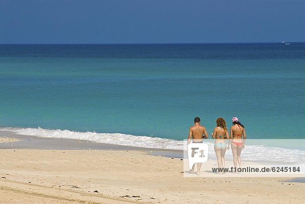 Tourists at the white sand beach of Playa del Este  Cuba  West Indies  Caribbean  Central America