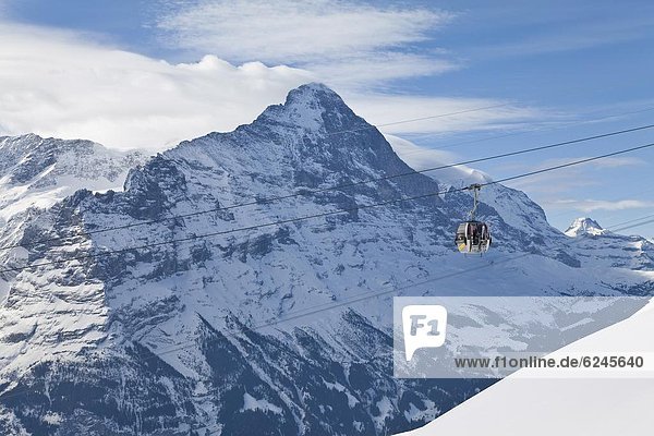 Europa Berg heben frontal Ski Gondel Gondola Eiger Norden Westalpen Berner Oberland Grindelwald Schweiz Schweizer Alpen