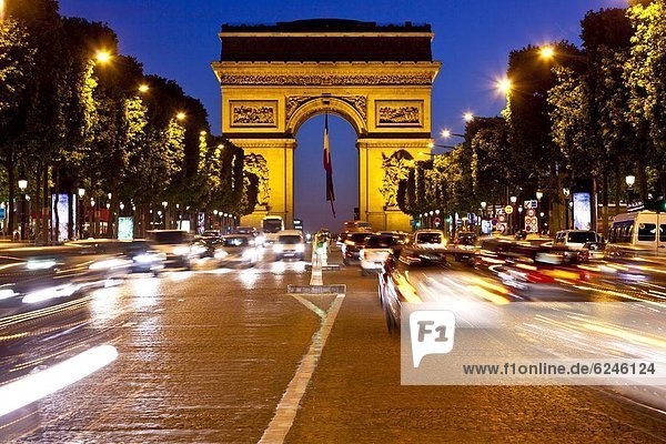Arc de Triomphe and Champs-Elysees at night  Paris  France  Europe