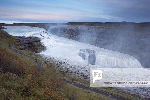folgen Kreis Wasserfall Gullfoss Haukadalur Island Tourismus
