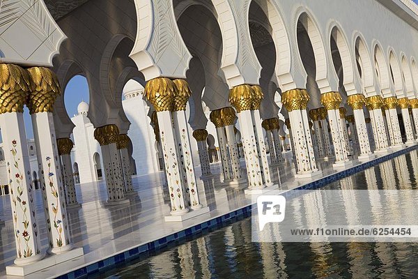 Abu Dhabi  Hauptstadt  Vereinigte Arabische Emirate  VAE  Säule  Naher Osten  vergoldet  Moschee