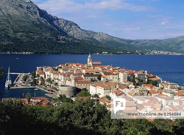Aerial view of Korcula Old Town  Korcula  Dalmatia  Dalmatian Coast  Croatia  Europe