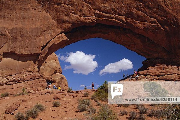 Tourists at North Window  Arches National Park  Utah  USA  North America