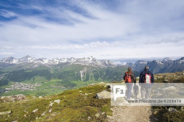 Hiking atop Muottas Muragl  Switzerland  Europe
