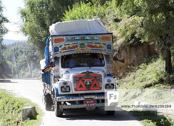 fahren  Tal  Dorf  Dekoration  Lastkraftwagen  Asien  Bhutan