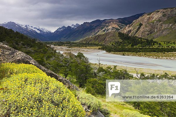 Berg  sehen  Tal  Fluss  Geflochtener Zopf  El Chaltén  Argentinien  Patagonien  Südamerika
