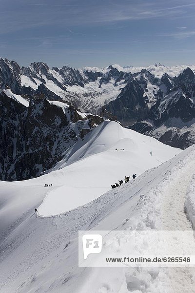 Aiguille du Midi  view of the Mont Blanc Massif  Chamonix  Haute Savoie  French Alps  France  Europe