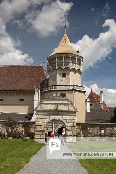 Tower and gate at courtyard of Renaissance Rosenburg Castle  Rosenburg  Niederosterreich  Austria  Europe