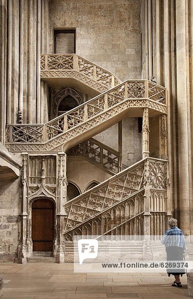 Frankreich  Europa  sehen  gehen  Treppenhaus  Rouen  Holzstock  Stock