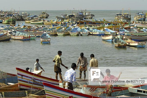 Fishermen preparing to go fishing  Vizhinjam  Trivandrum  Kerala  India  Asia