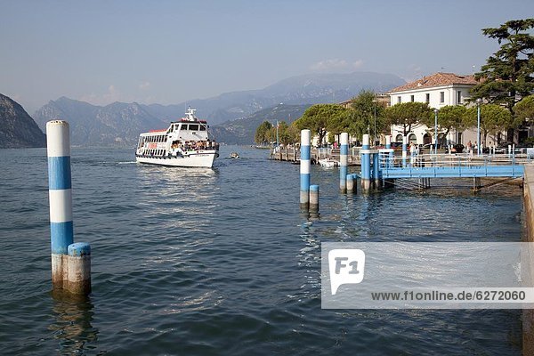 Harbour and sightseeing boat  Iseo  Lake Iseo  Lombardy  Italian Lakes  Italy  Europe