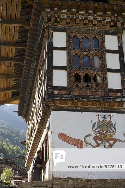 Krankenzimmer Wand Wohnhaus streichen streicht streichend anstreichen anstreichend Grauen Asien Bhutan Paro