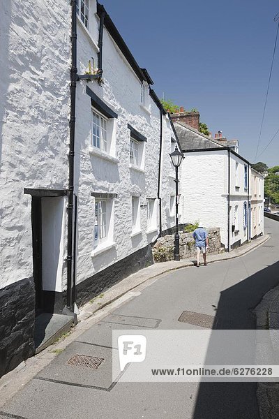 Traditional houses on a back street in Fowey  Cornwall  England  United Kingdom  Europe