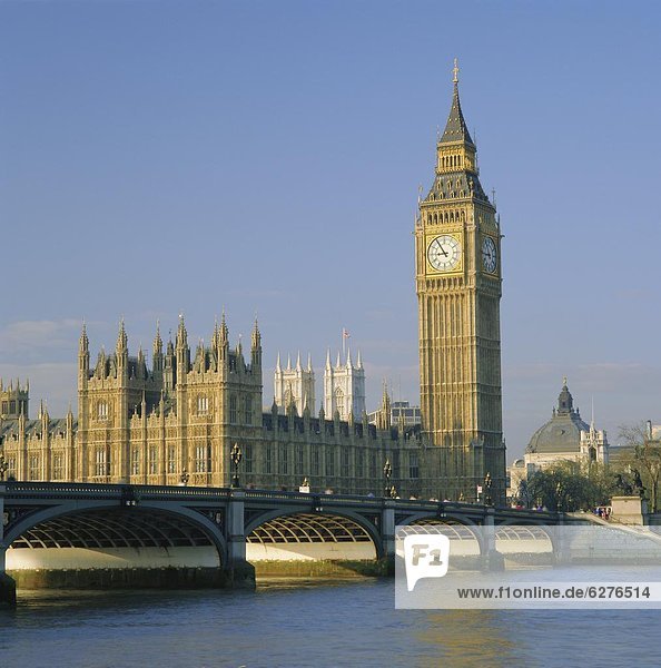 Westminster Bridge  Themse  Big Ben und die Houses of Parliament  London  England  Großbritannien