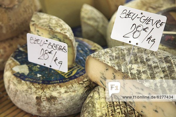 Cheese on market stall  Cours Massena  Old Town  Vieil Antibes  Antibes  Cote d'Azur  French Riviera  Provence  France  Europe