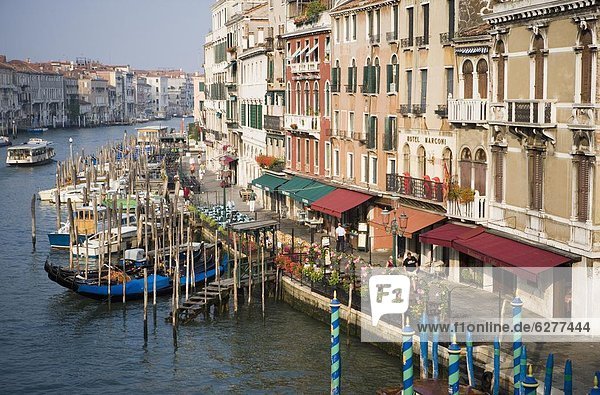 View of Grand Canal and Riva del Vin from Rialto Bridge  Venice  UNESCO World Heritage Site  Veneto  Italy  Europe