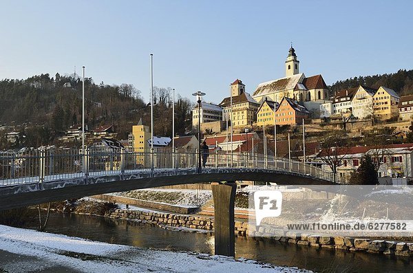 Old town of Horb and the frozen River Neckar  Neckartal (Neckar Valley)  Baden-Wurttemberg  Germany  Europe