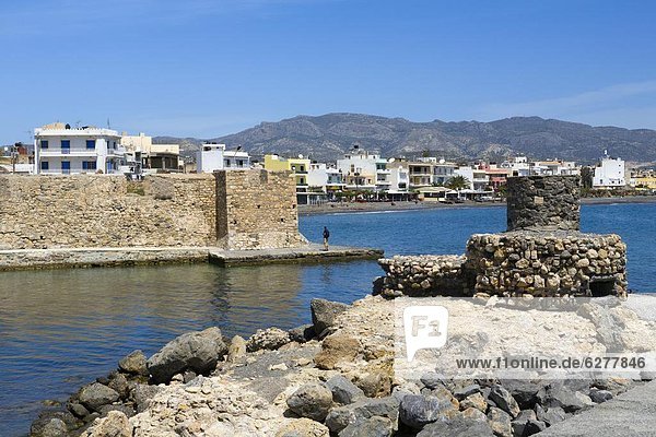 Sea front and Venetian fortress  Ierapetra  Lasithi region  Crete  Greek Islands  Greece  Europe