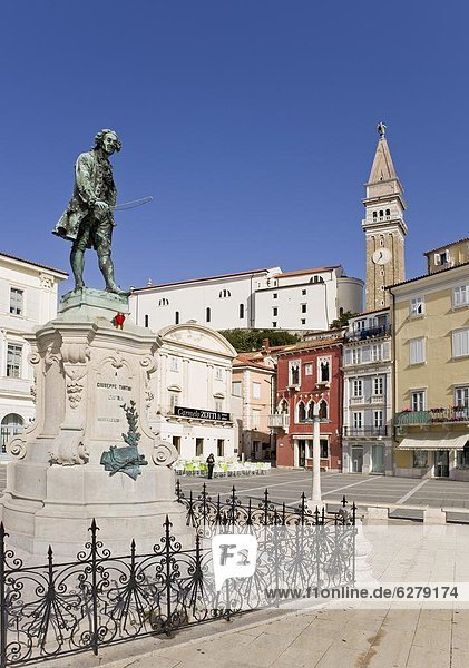 Bronze statue of the violinist and composer Tartini in Piran  Slovenia  Europe