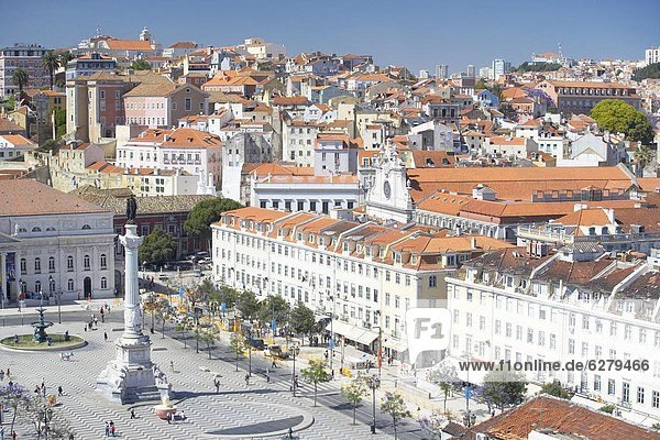 Aerial view of Praca Dom Pedro IV (Rossio Square) and city centre  Lisbon  Portugal  Europe