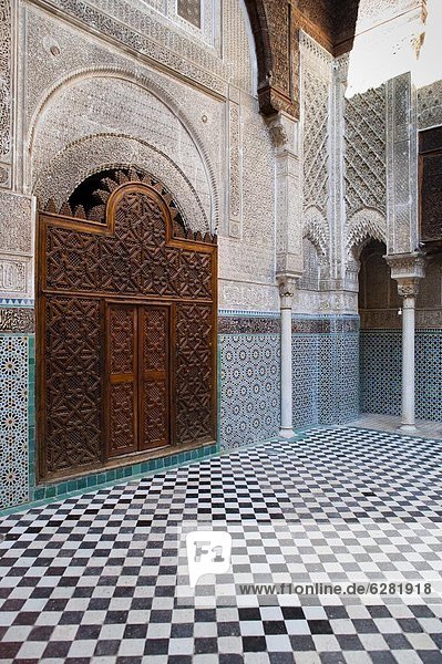 Bou Inania Madrasah  courtyard  Medina  UNESCO World Heritage Site  Fez  Morocco  North Africa  Africa