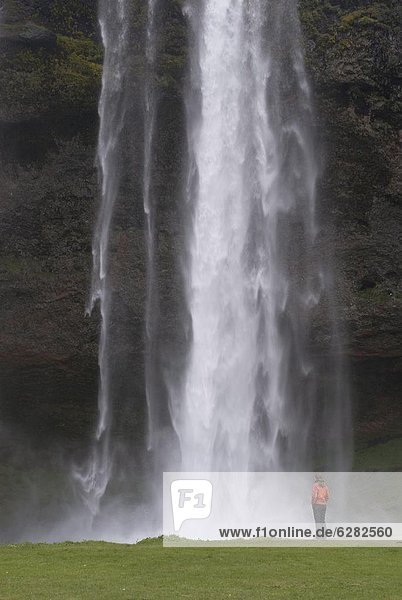 Frau  Bewunderung  groß  großes  großer  große  großen  Wasserfall  Island
