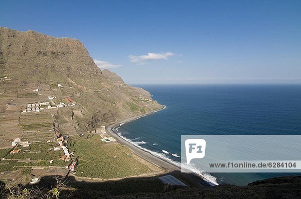 View over the coast at Hermigua  La Gomera  Canary Islands  Spain  Atlantic  Europe