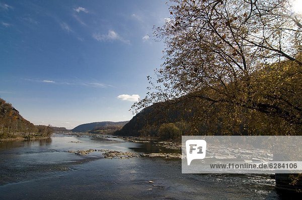 The confluence of the Potomac and Shenandoah Rivers at Harpers Ferry  West Virginia  United States of America  North America