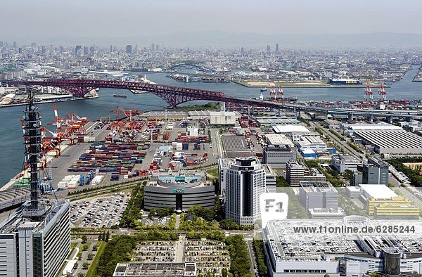 Einkaufszentrum  Hafen  Ansicht  bauen  Landschaft  über  Bucht  Japan  Osaka