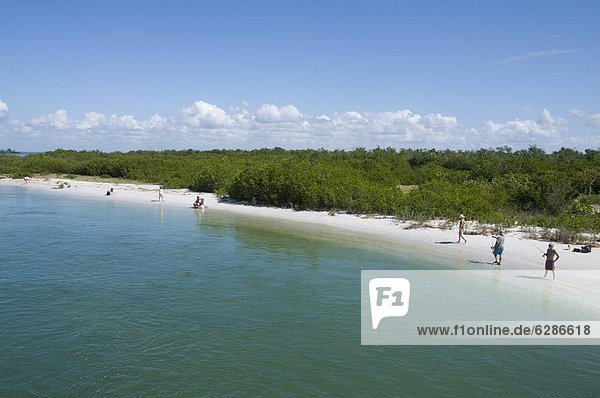 Water dividing Captiva and Sanibel Island  Sanibel on right  Gulf Coast  Florida  United States of America  North America