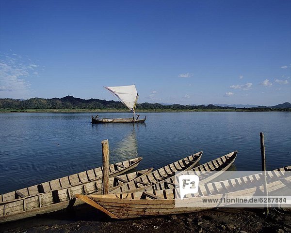 Boat on the Kaladan river in Arakan  Myanmar (Burma)  Asia
