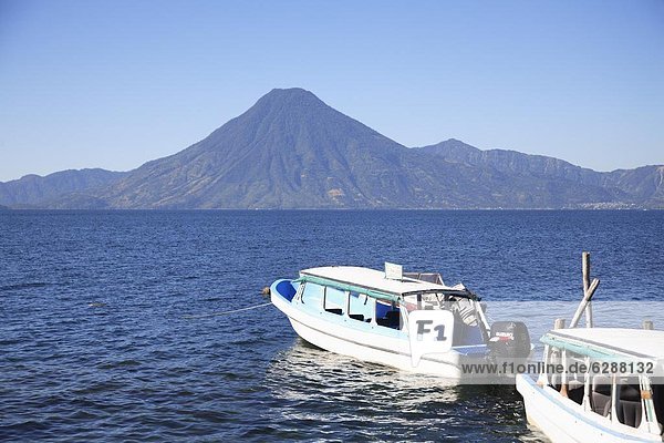 Volcano  Boats  Lake Atitlan  Guatemala  Central America